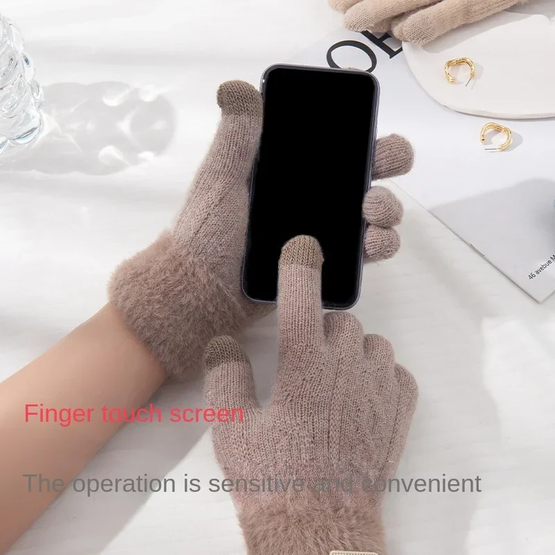 الشتاء قفازات شاشة اللمس النساء الرجال الدافئة تمتد محبوك القفازات كامل فنجر Guantánamo المرأة الكروشيه Luvas سميكة #3