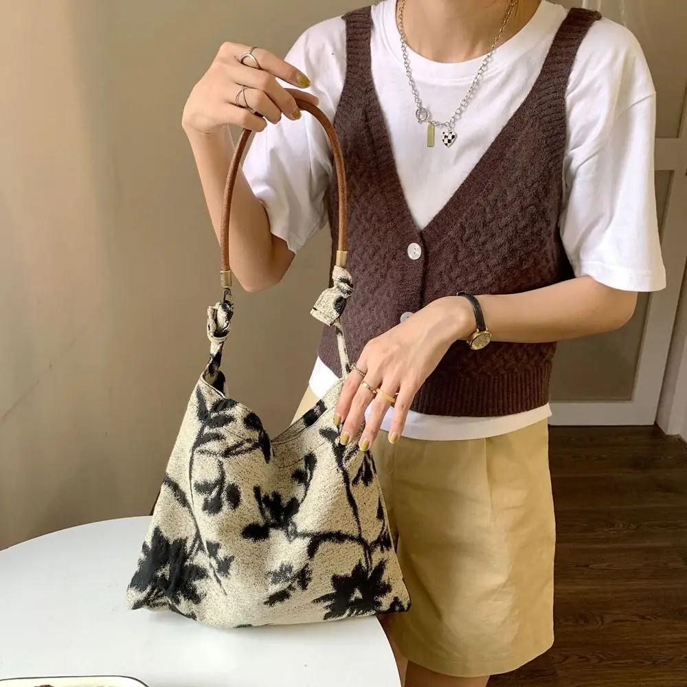 Bolsas de almuerzo de tela con estilo para mujer, bolso de hombro impreso de gran capacidad, bolsa de cuerda de cuero de vaca, bolso de mano para cosméticos, bolsos de lona