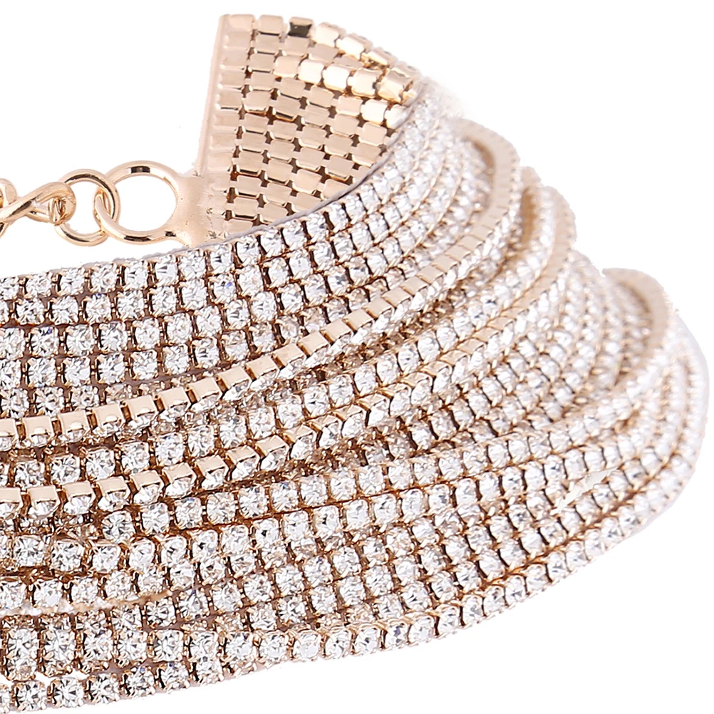 

Necklace Retro Women Jewelry Choker Chain Multi Strand Multi-strand Crystal Multi-Chain Chunky Necklaces Golden