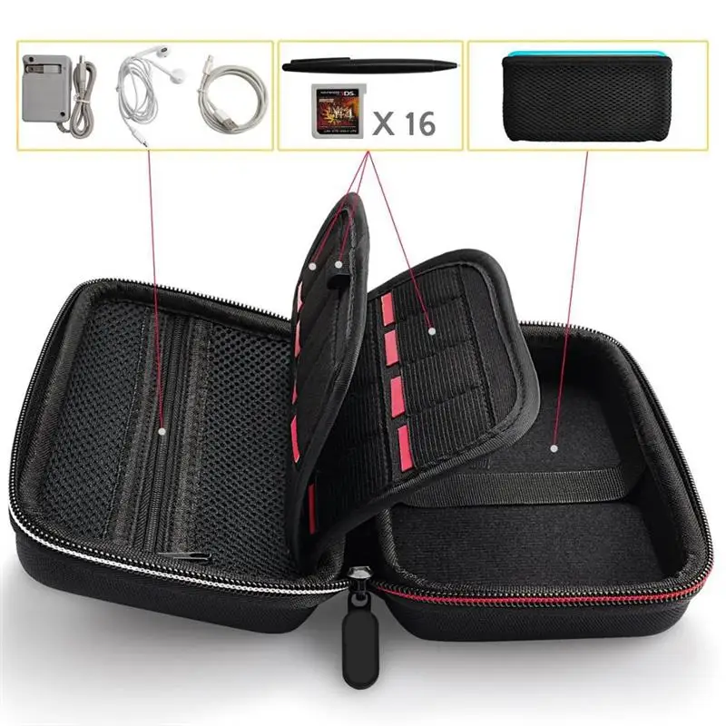 Storage Bag for Nintend NEW 3DS LL/XL 3DSXL 3DSLL Handheld Large Carrying Case 16 Game Card Holders Pouch Accessories Pen