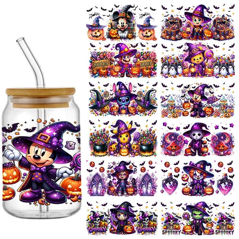 Disney Halloween Mickey Stitch UV DTF Cup Wraps Transfer Sticker For 16OZ Glass Libbey Can Bottle Selfadhesive Washable DIY