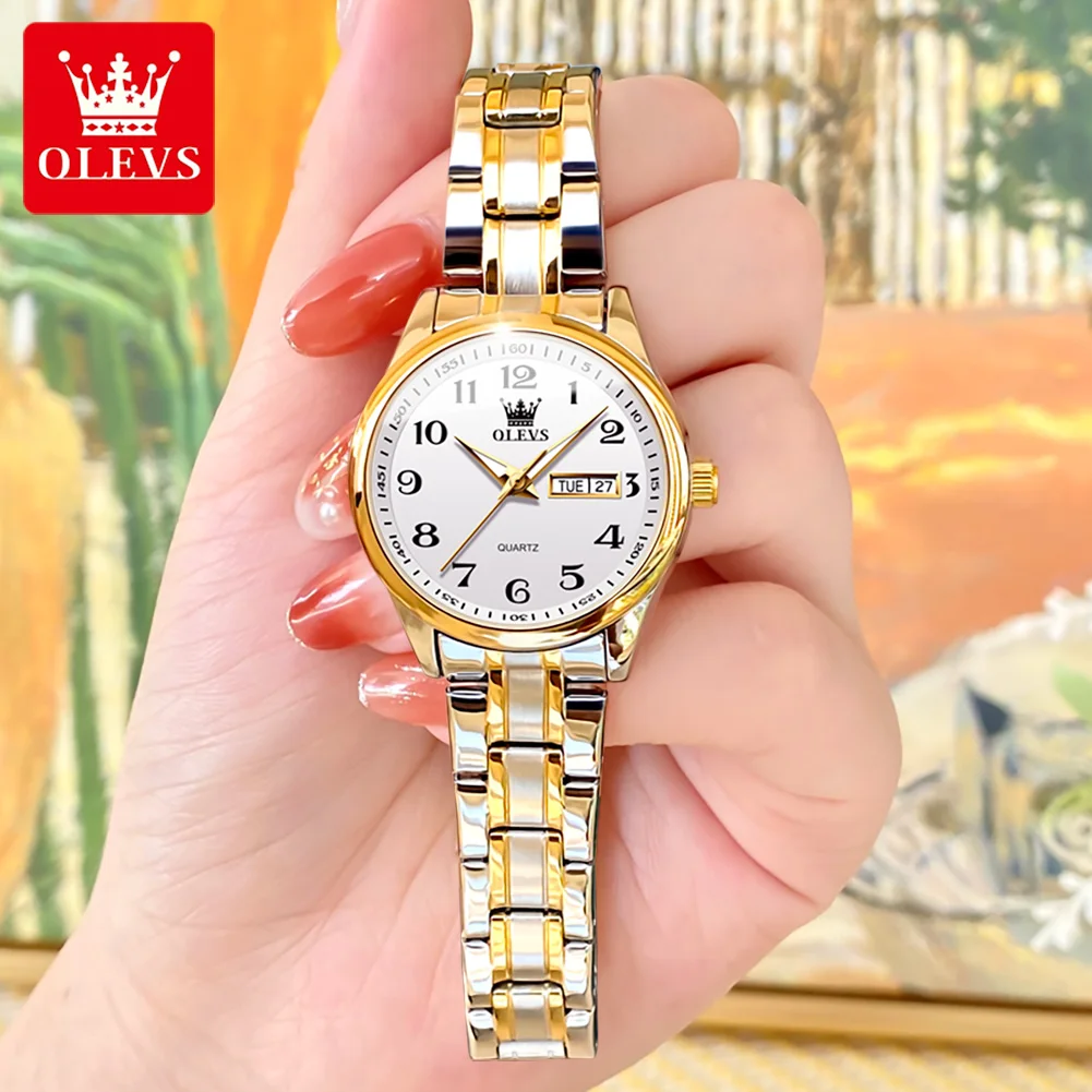 OLEVS Luxury Quartz Watch for Women Elegant Stainless Steel Watch Luminous Waterproof Week Date Wristwatch Ladies Dress Watch