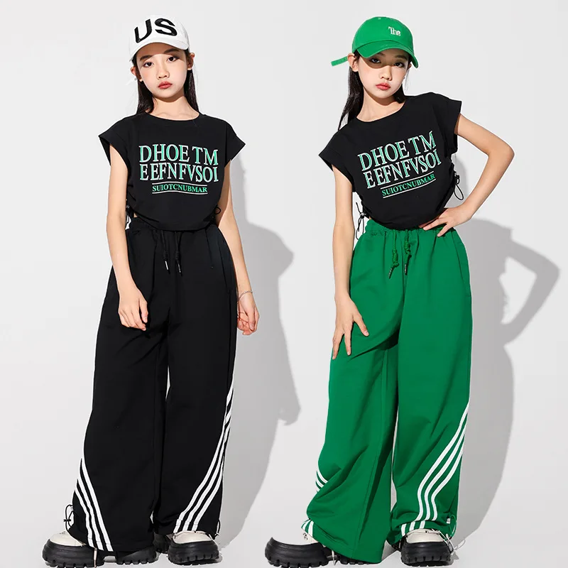 

2024 Fashion Green Kids Dance Costumes T Shirt Pants Hip Hop Dance Costumes for Girls Jazz Ballroom Dancing Clothes Stage Outfit