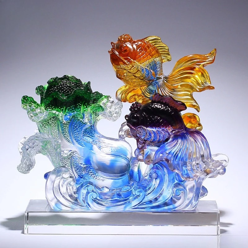 High-end glazed cabbage pair fish ornament housewarming gift living room decoration