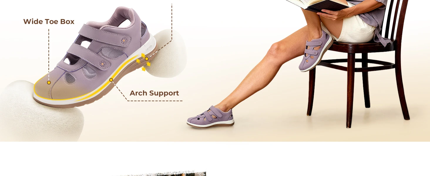 FitVille Damen Sommer-Sandalen, breite Strand-Sandalen, bequeme Diabetiker-Schuhe für Damen, Fußstütze, Slipper für geschwollene Füße – Detail 6