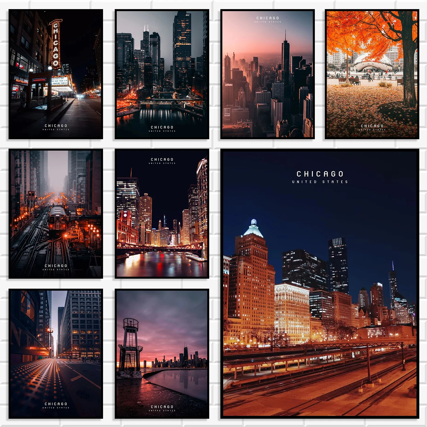 Modern Chicago Cityscape Wall Art Print American Urban Night Skyline Poster Canvas Painting Living Room Bedroom Home Wall Decor