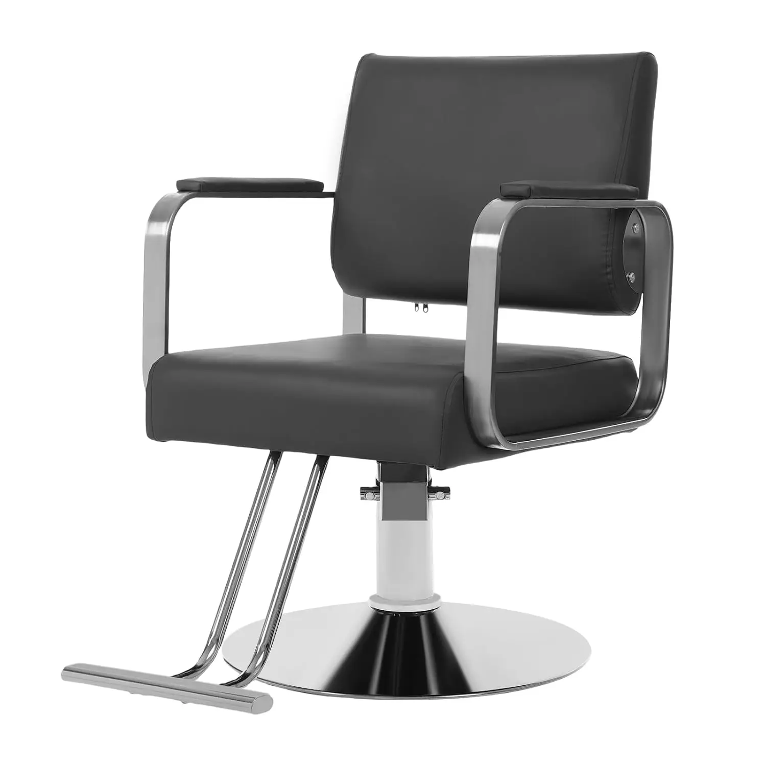 360° Rotating Hydraulic Barber Chair, Adjustable Height PU Cushion & Footrest, Hair Salon Beauty Spa, Black Silver, Customized