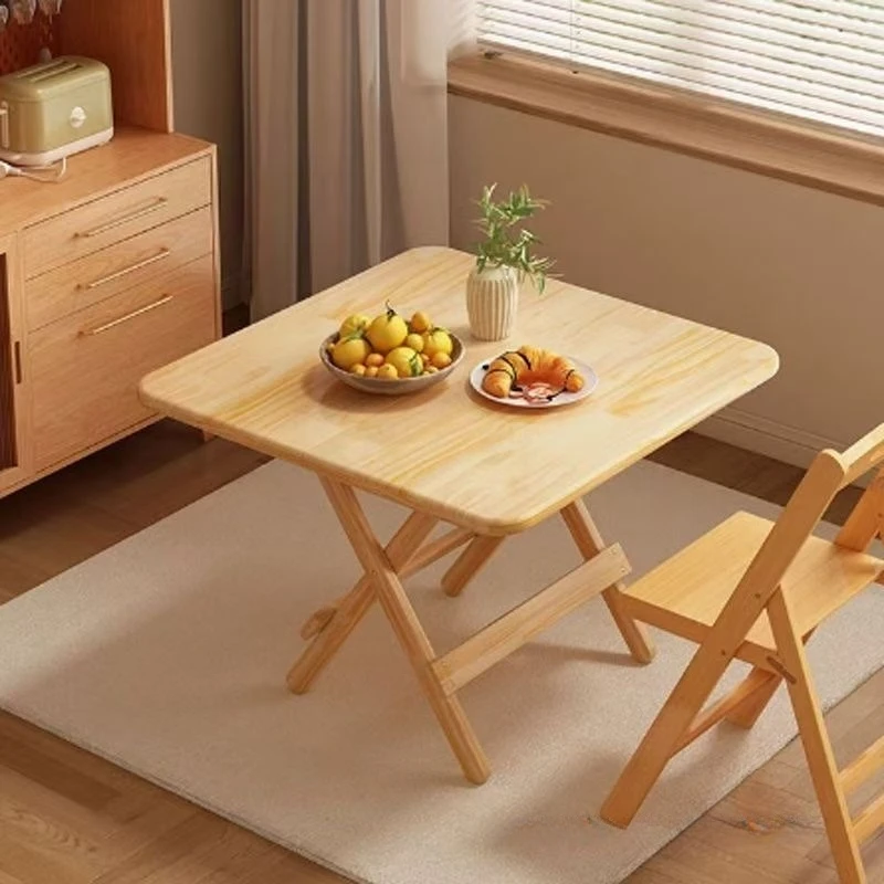 Solid wood folding dining household simple small apartment portable folding table stall square table dining