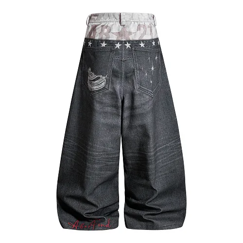Men's High Street Vibe Style Hip Hop Jeans Pants Fashion 3D Printed Flared Leg Denim Trousers Loose Fit Y2K Jeans
