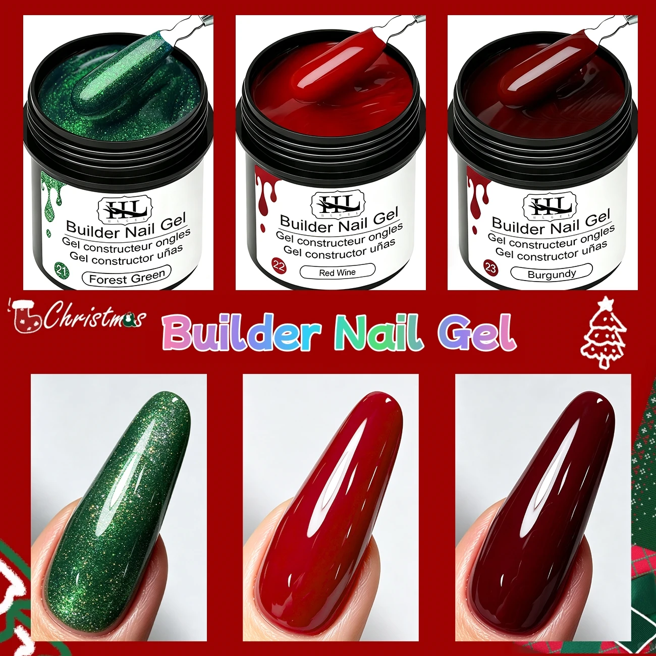 Christmas Builder Nail Gel Kit, Hard Sculpting Gel for Nail Extension & Nail Strengthening, Soak Off UV LED Builder Gel, Forest