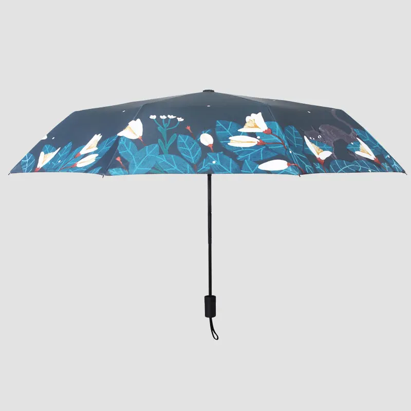 Lily cat folding umbrella travel portable rainproof art small fresh sun protection UV protection umbrella for men and women