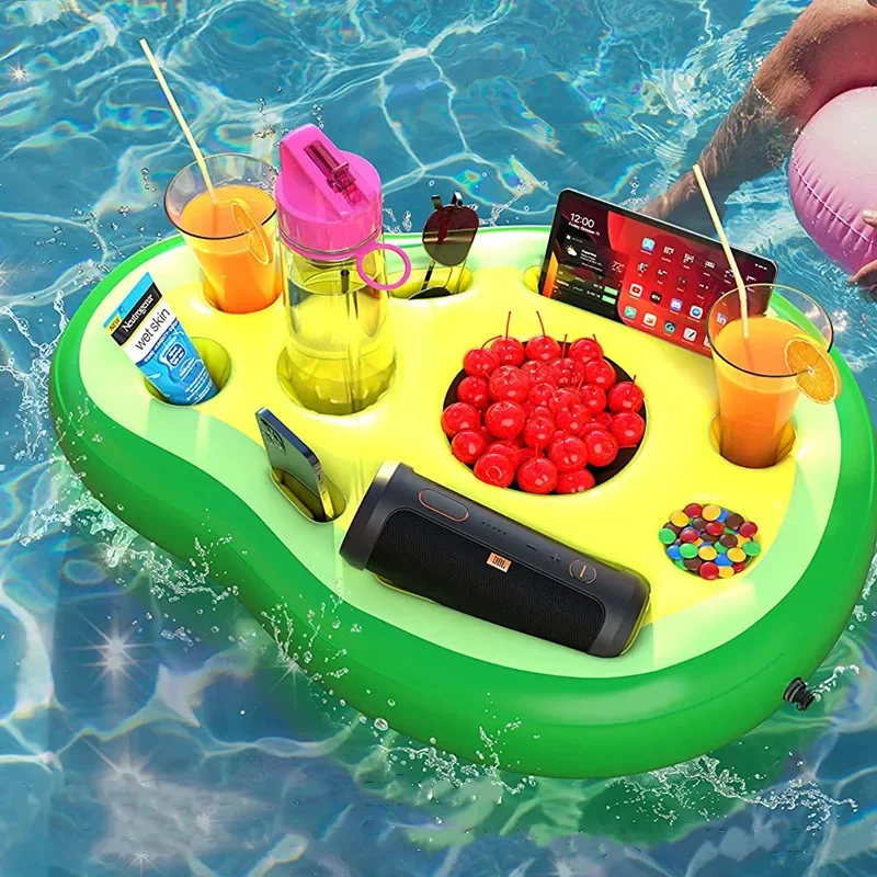 Inflatable Party Ice Tray - Portable Floating Drink Cooler with PVC Cup Holder for Outdoor Pool Beach & Summer Events