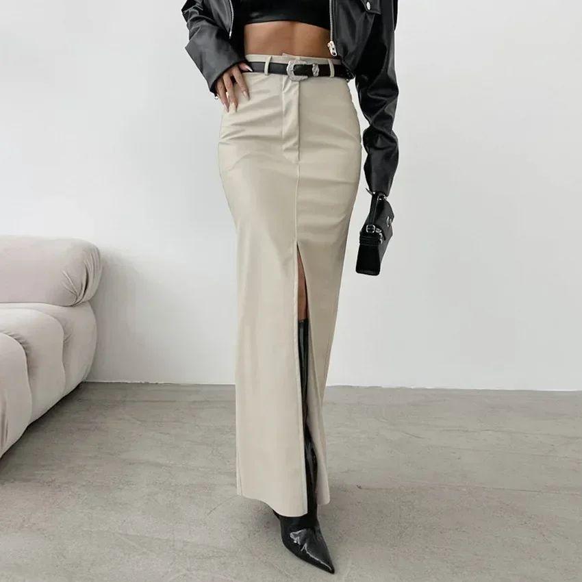 Women Clothes Skirt 2024 Autumn Temperament Velvet Leather High Waist Slim Sexy Split Straight Skirt Fashion Women Wear