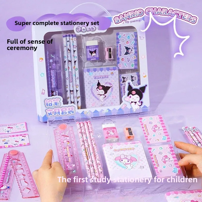 

Meileti Kuromi Sanrio Series Student Stationery Gifts Learning Supplies Ruler Rubber Pencil Sharpener Pencil Combination Set