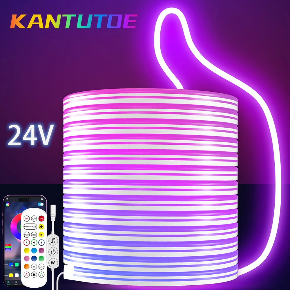 

KANTUTOE RGBIC Neon Strip 24V Dreamcolor Chasing Effect Flexible Tape DIY RGB Gaming Light Music Sync Neon Strip 4 - 10M