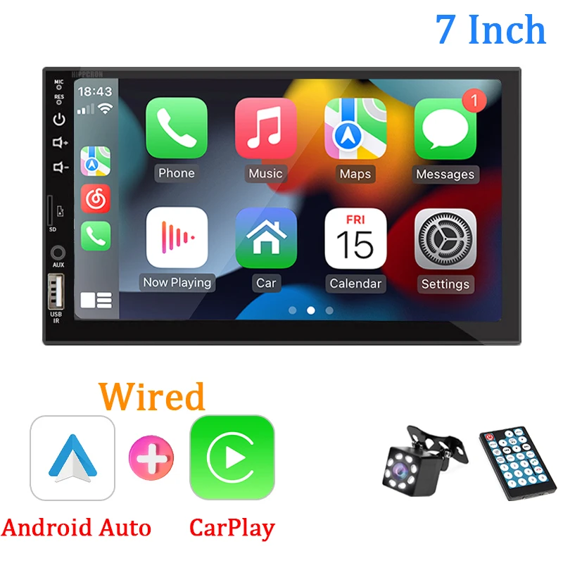 7 "autoradio 1 Din Carplay Android Auto Multimediaspeler HD Touchscreen FM AUX-ingang Bluetooth MirrorLink Universele autoradio - afbeelding 1