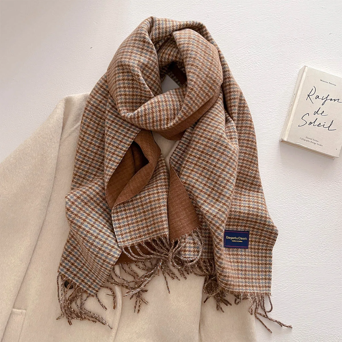 Lange Verdickte Warme Schal Für Frauen 50*200CM Quaste Pashmina Schal Faux Kaschmir Warps Herbst Winter Hahnentritt Druck decke
