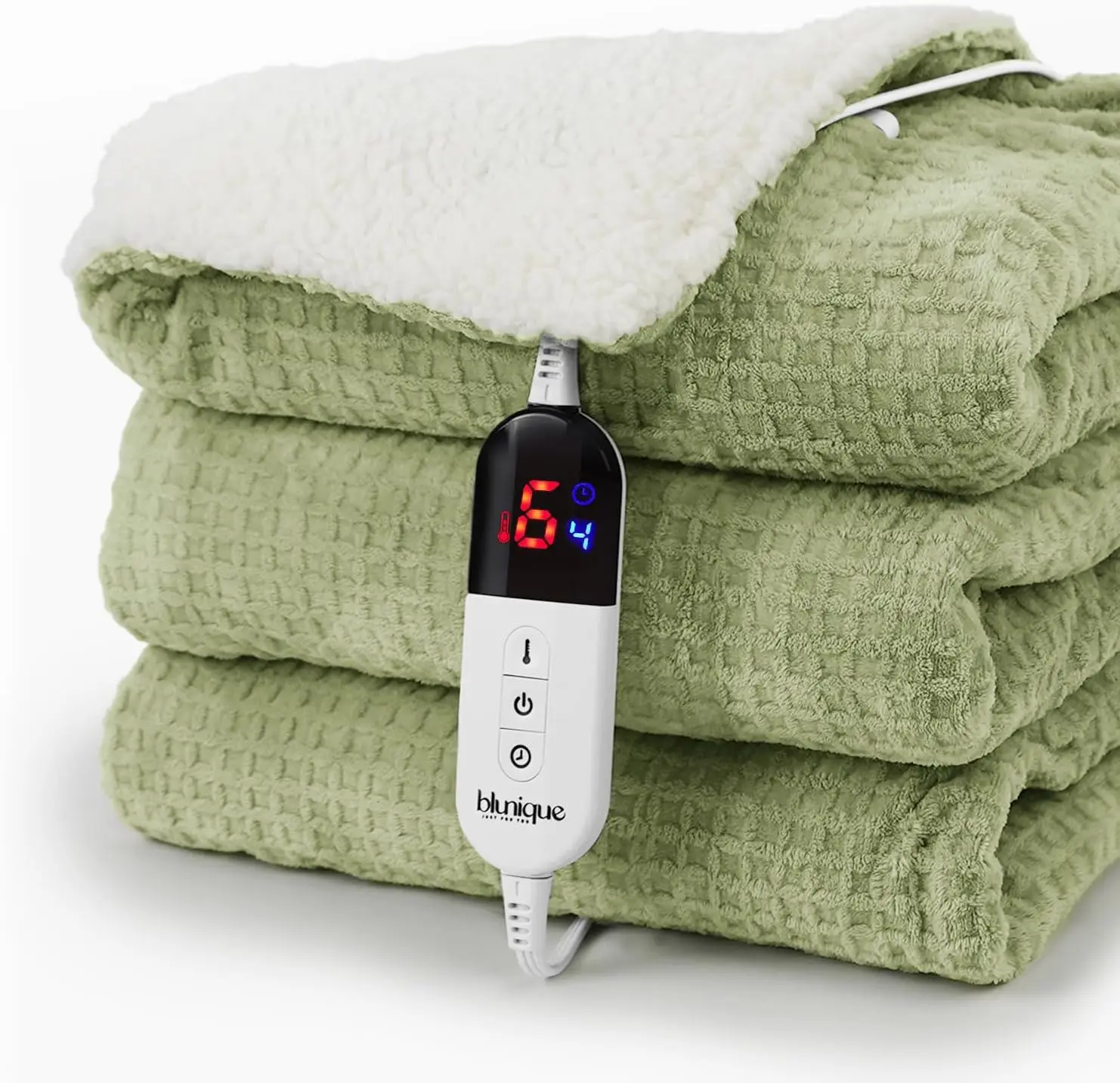 

Heated Electric Throw Waffle Sherpa Fleece Blanket 50x60 Inches Fast Heating 6 Levels Auto Off ETL Certified Sage