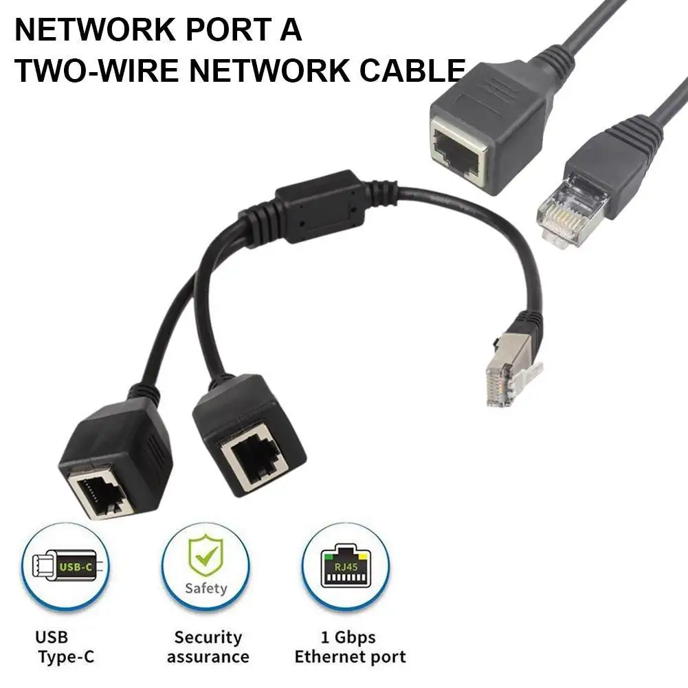 2.5cm Network Port One-minute Two-wire Cable RJ45 Ethernet Splitter Cable Extend Network Connection Network Interface 1 To 2