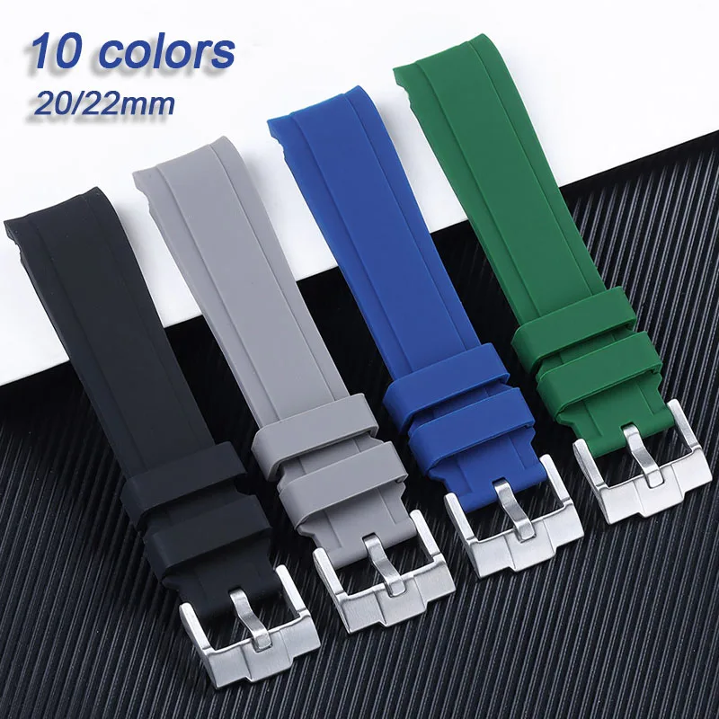 ゴム製時計バンド,湾曲したアークエンド,シリコンストラップ,防水,ソフト,ユニバーサル,オメガ用,ロレックス,スポーツ,20mm, 22mm