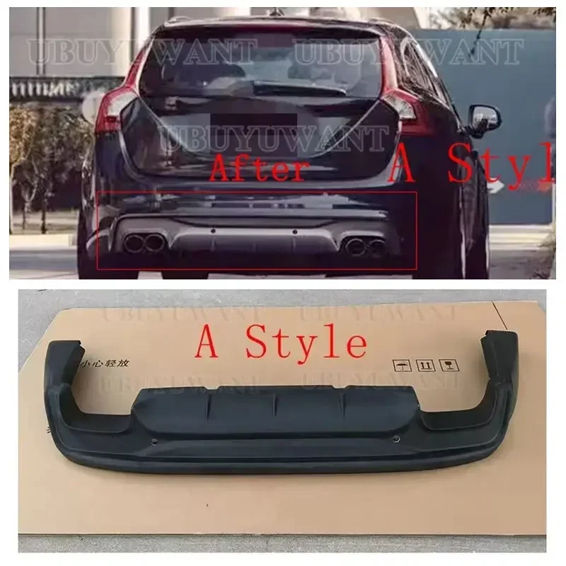 For VOLVO S60 V60 2014-2016 VOLVO V60 S60 ABS REAR BUMPER TRUNK LIP SPOILER DIFFUSER with Exhaust Tips view 5