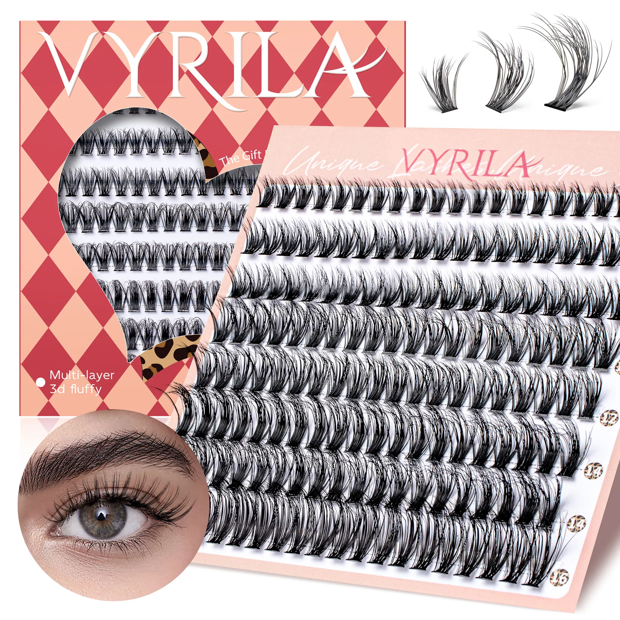VYRILA Cluster-Wimpern, flauschig, weich und einfach, künstliche Wimpern, 0,1 mm, ultradünnes Band, natürliches Wimpernverlängerungsbündel, Make-up