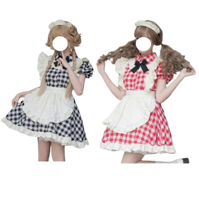 

Plus Size Women Anime Maid Cosplay Costume Plaid Lolita Dress Uniform Apron Outfits Halloween Party Kawaii Clothing New