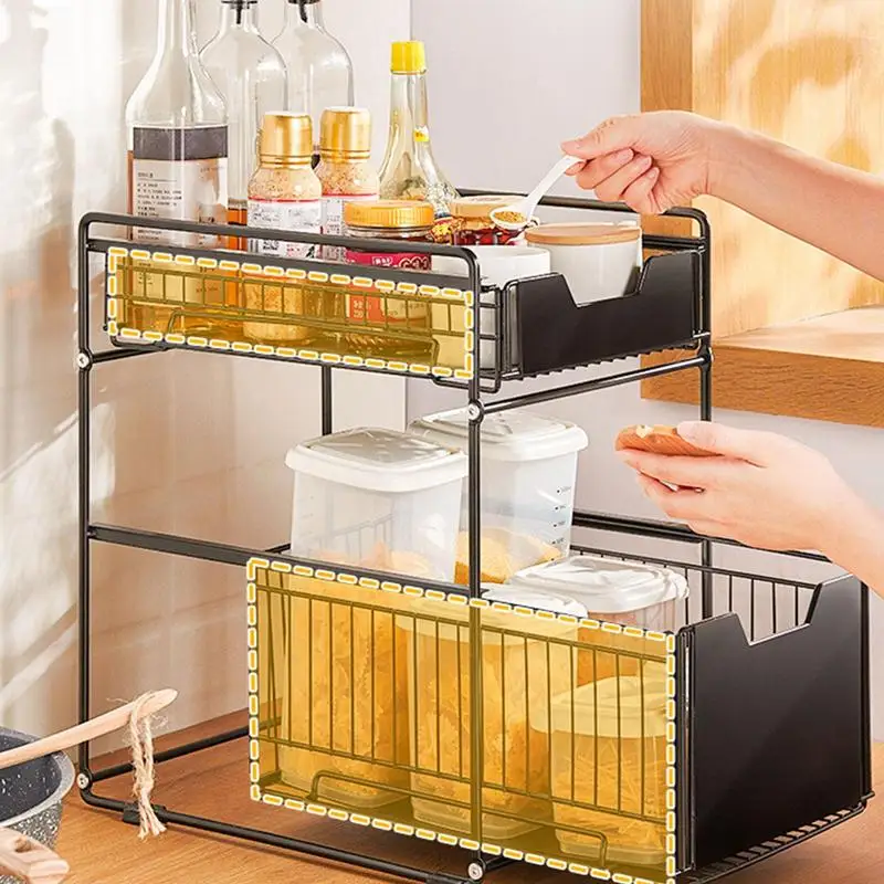 Multi-purpose 2 Tier Sliding Cabinet Basket Under Sink Organizer Storage Rack With Drawers For Home Bathroom Kitchen Accessories