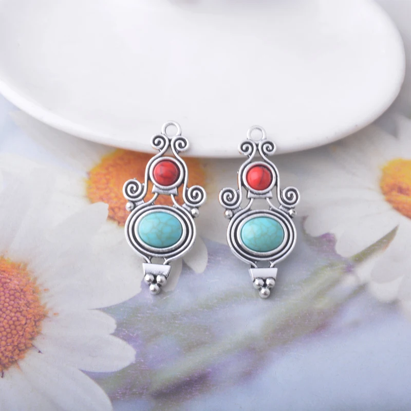 12 Stück/Los Legierung Antik Silberfarbene Feder Emaille Blumen Acryl Charms Schmuckzubehör Ohrringe Anhänger – Detail 7
