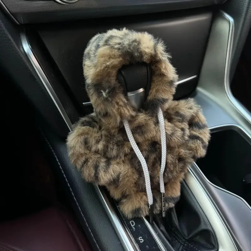 Cute Plush Gear Shift Knob Hoodie Cover Thick Warm Manual Shift Boot Dust Cover Car Interior Decoration Accessories Gift Women