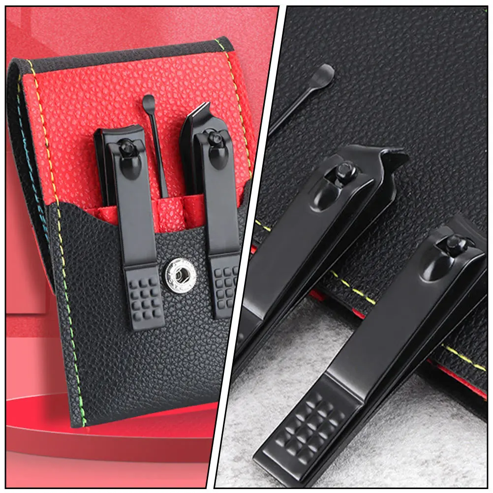 

2Sets Durable Nail Clippers Set for Men Women with Ear Spoon Storage Bag Black Nail Clipper Ear Spoon Manicure Clipper