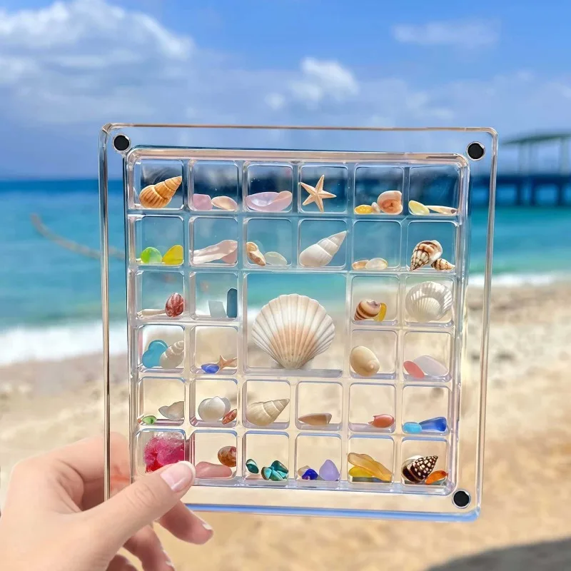 36 grid acrylic display box with lid, ocean shell conch collection and storage box, mini small item specimen display box
