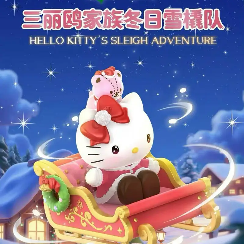 Original Sanrio Winter Sledding Team Blind Box Kuromi Hellokitty Cinnamoroll Pom Pom Purin Hangyodon Kids Christmas Gifts