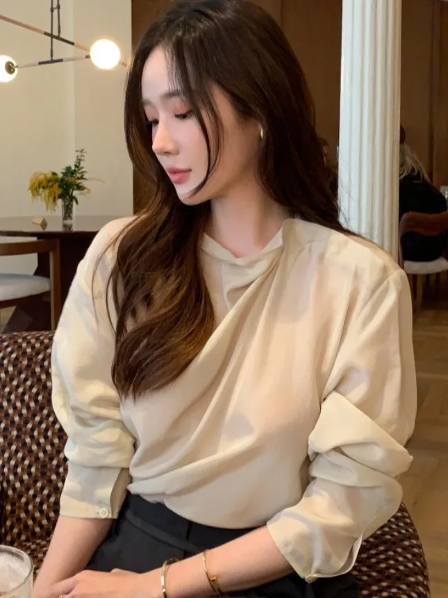 エレシック ロングスリーブ レディース エレ シンプル マッチ サイド ショルダー クラッチボタン ハイカラー 春ファッション 通勤...