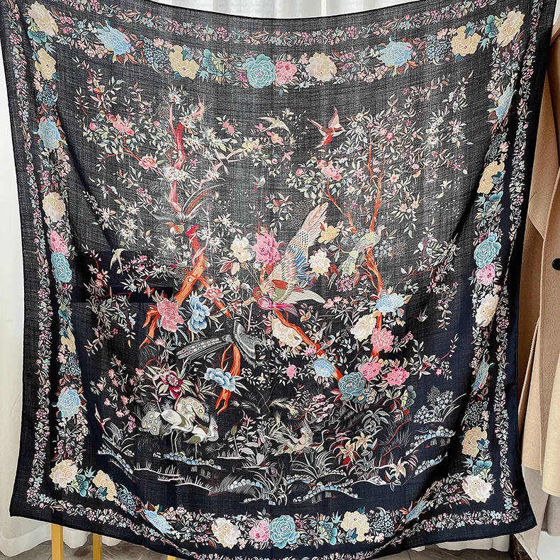 

Шелково-шерстяной шарф 135 см с подвернутыми краями, роскошный дизайнерский зимний пашмина-шарф, теплый пояс-аксессуар, украшение для сумки, подарок для мамы