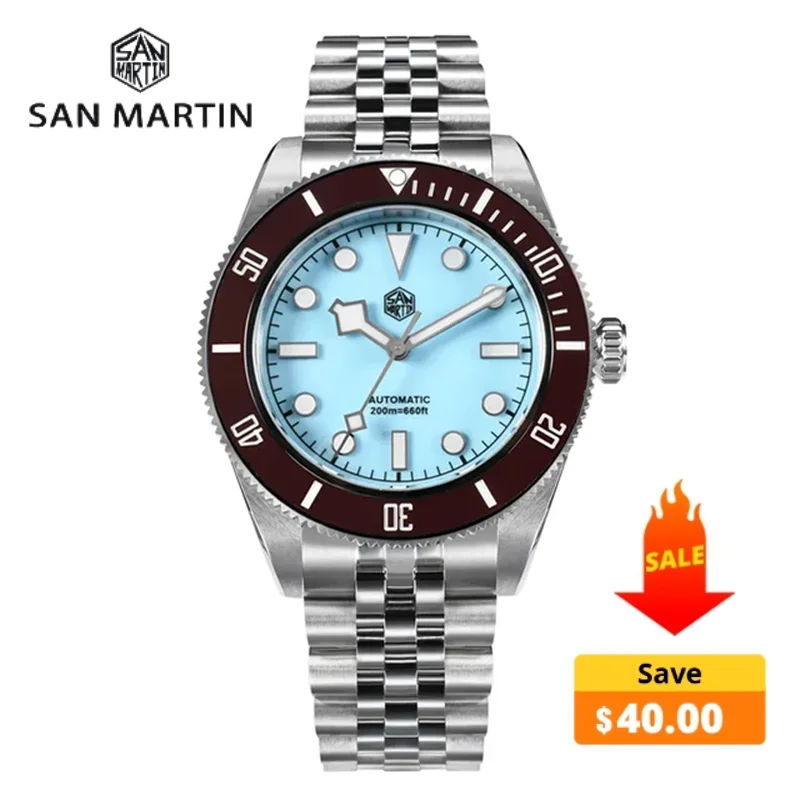 

San Martin 40mm Enamel Dial Classic Luxury BB Diver Watch NH35 Automatic Mechanical Men Watches Waterproof 200m BGW-9 SN0128