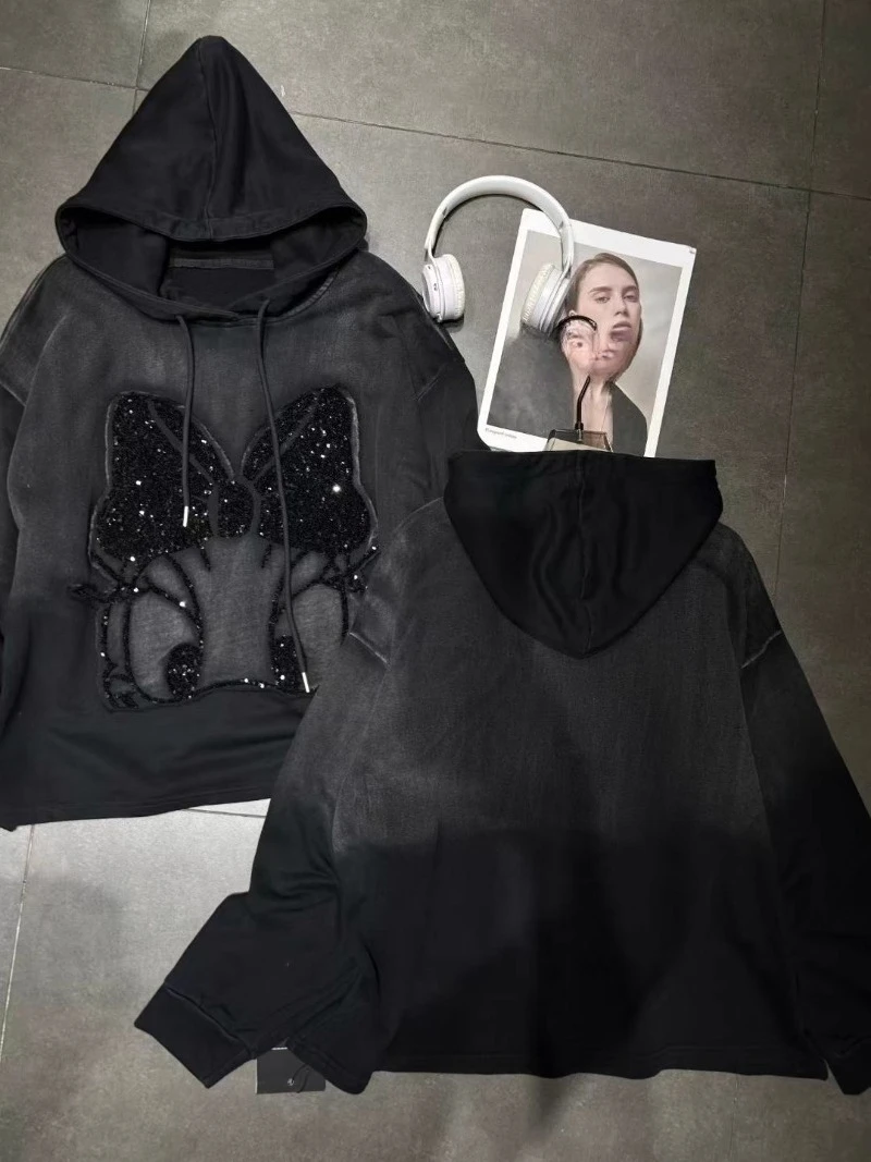 Hooded Embroidered Sequins Design Cute Sweatshirt Coat Women's 2025 Autumn New Korean Style Loose Top Long-sleeved Hooded Jacket