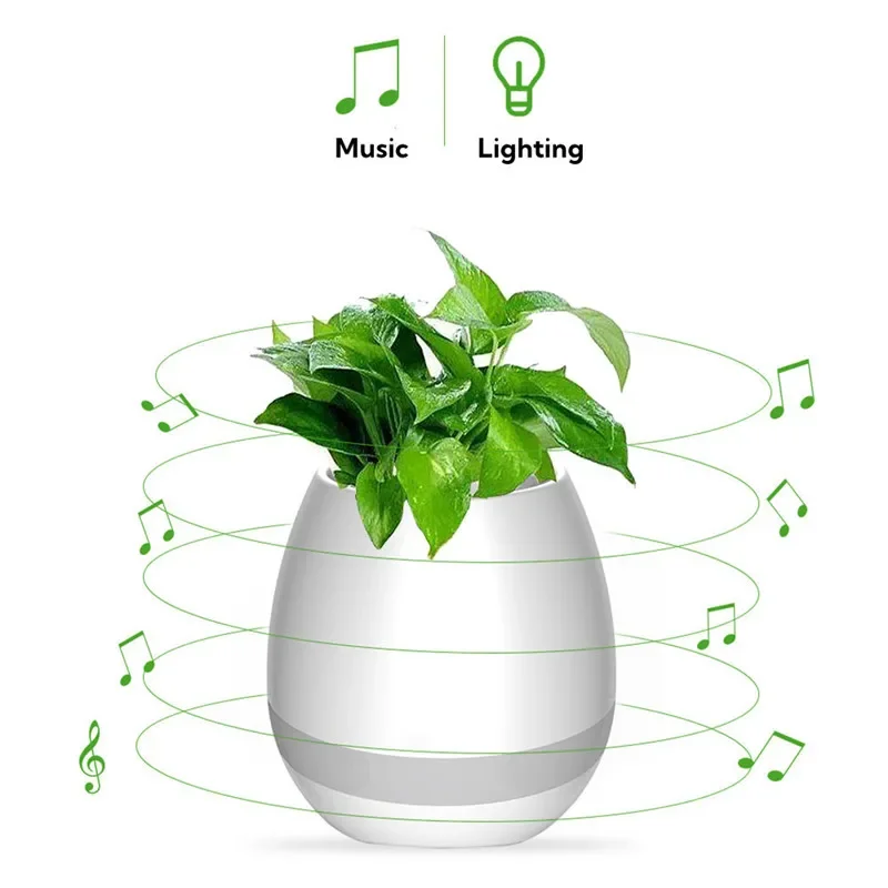 أوعية زراعة ذكية مكبرات صوت بخاصية البلوتوث، أصيص زهور للموسيقى، لمسة الإصبع، ضوء ليلي LED، تصميم منزلي، نبات أجهزة استشعار ذكية لديكور المكتب