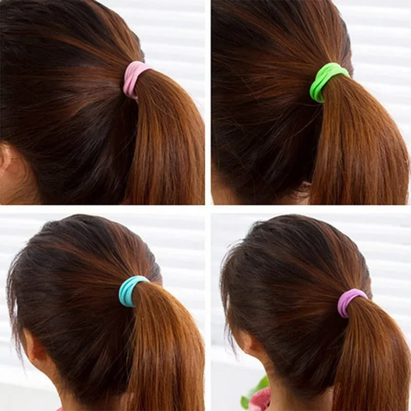 Piezas de goma para niña, accesorios para el cabello coreanos de Color sólido, soporte para cola de caballo, diademas elásticas, adornos, 50/100