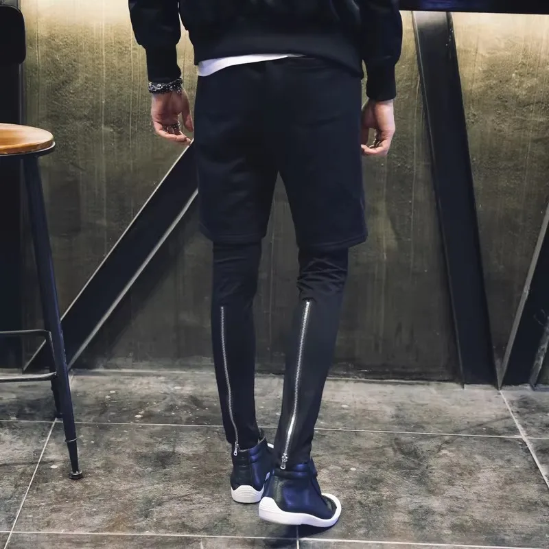27-46 2025 Men's Clothing GD Hair Stylist Fashion Street Personality Cuff Zipper Fake Two Pieces Casual Pants Plus Size Costumes
