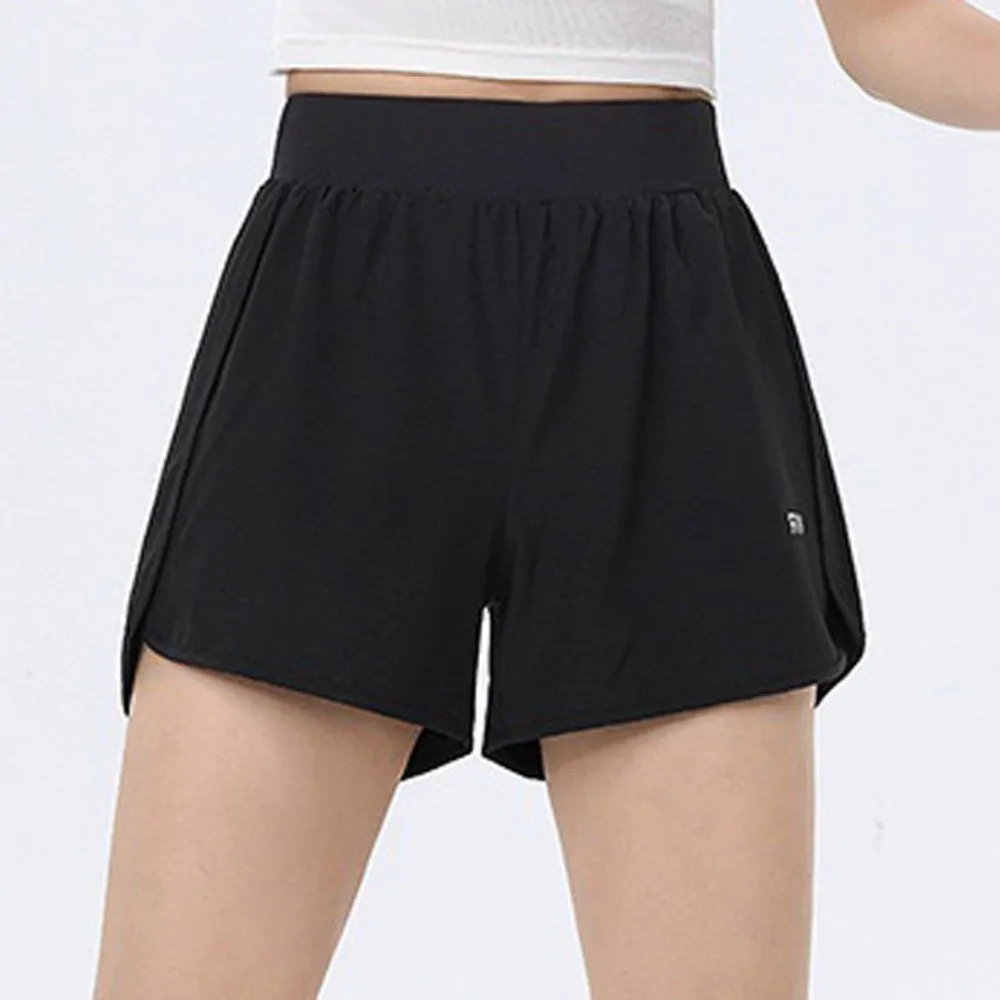 

Anti-glare Lining 2 in 1 Yoga Shorts Side Pockets Loose Fitting Sports Shorts Quick Dry Hem Elastic Fitness Shorts Running