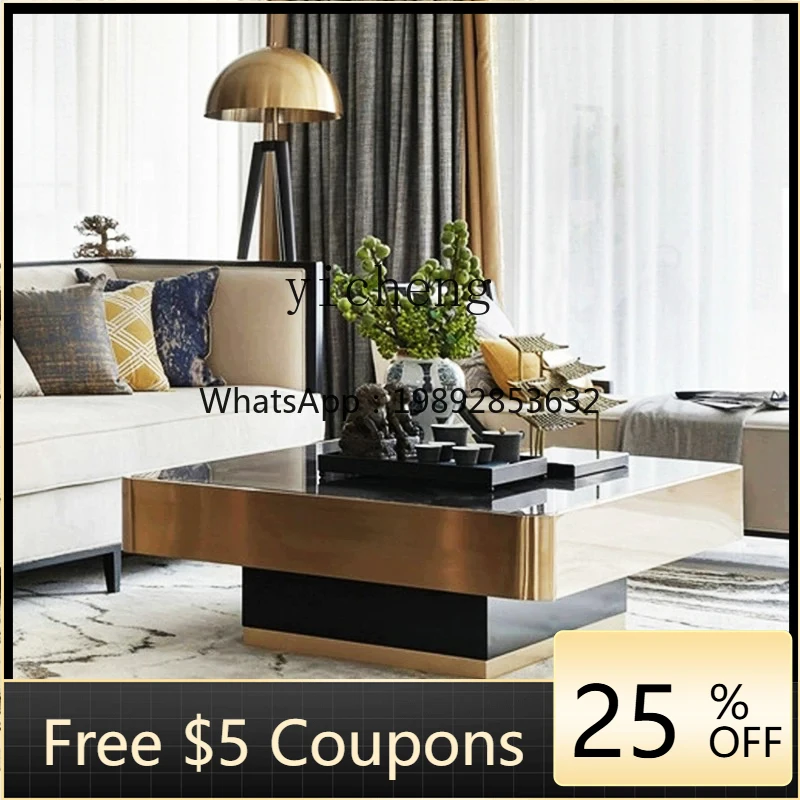 

AA light luxury marble coffee table modern living room household small apartment model room stainless steel tea table