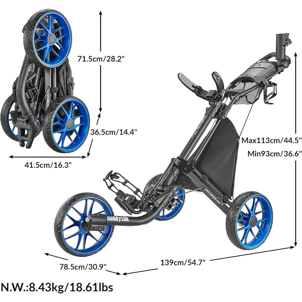 US Shipping 3 Wheel Golf Push Cart Lightweight Foldable One Click Folding EZ Cart Adjustable Handle Cooler Basket Umbrella view 3