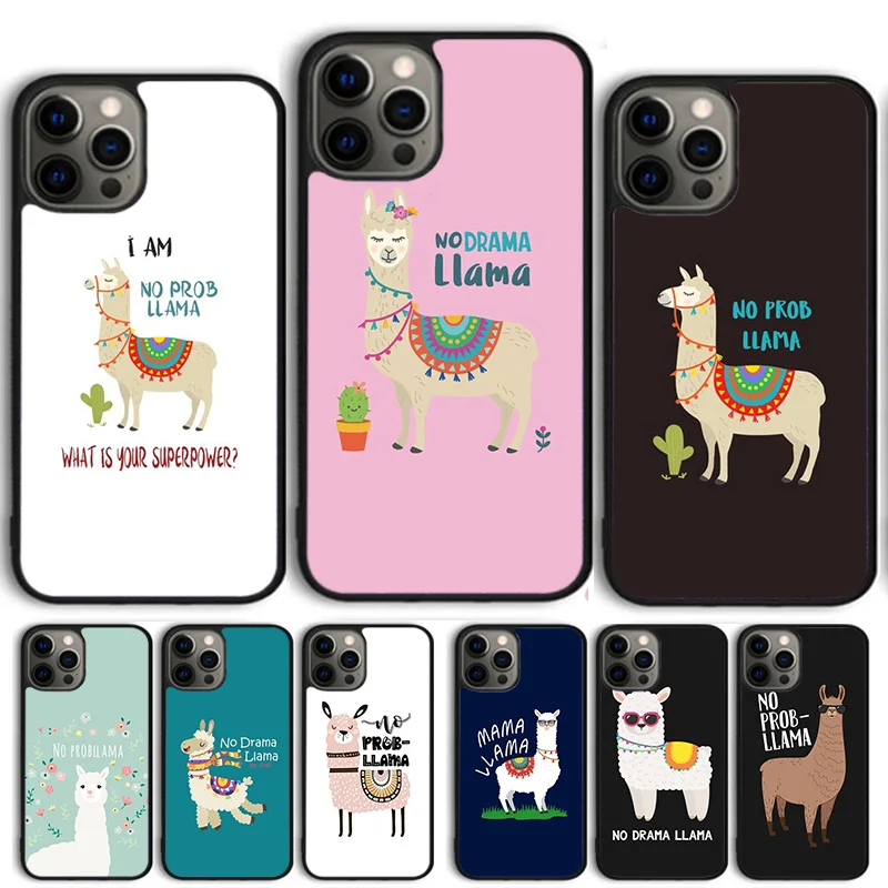 No Drama Llama No Prob llama Alpaca Phone Case For iPhone 14 15 16 13 12 Mini Max Cover For Apple 11 Pro Max 8 7 Plus SE2020