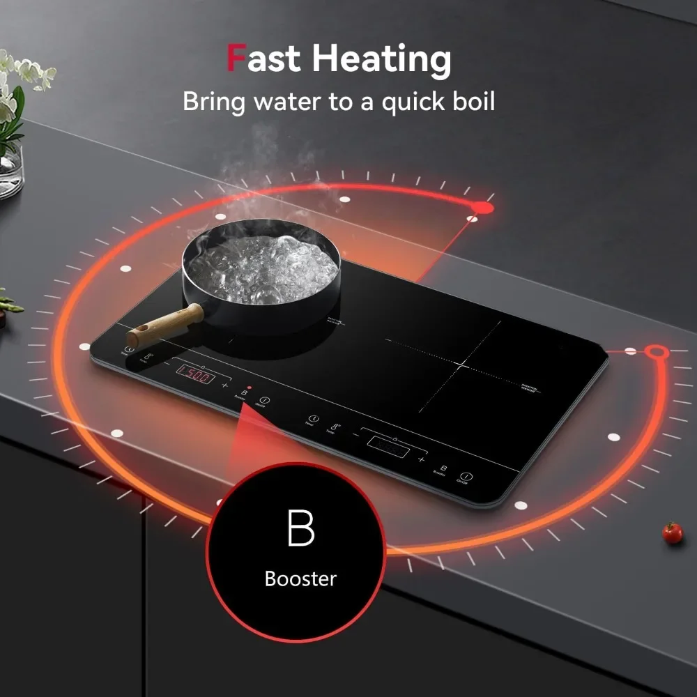 Portable Induction Cooktop 2 Burners,1800W Double Induction Cooktop with 10 Temperature 7 Power Settings,Child Safety Lock&Timer