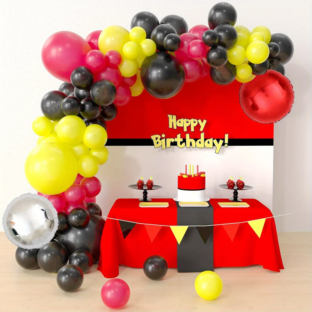 102Pcs Pokemon Pikachu Balloon Garland Arch Kit Red Yellow Black Latex Balloon Birthday Party Decorations Balloon Kids Gifts
