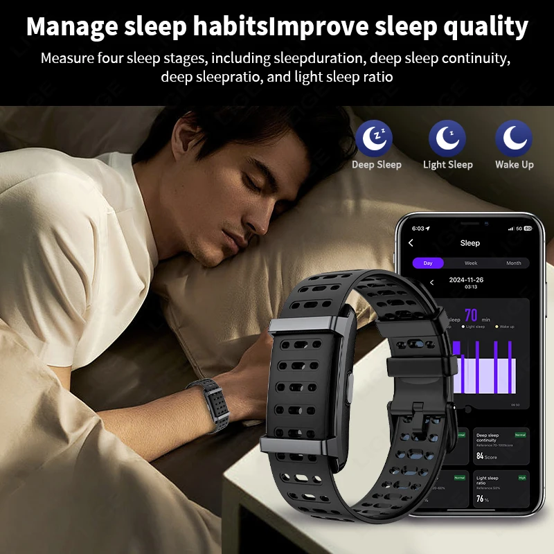 LIGE New Smart Wristband Message Reminder Smart Bracelet Heart Rate HRV Temperature Monitoring Smart Watch Waterproof Sport Band