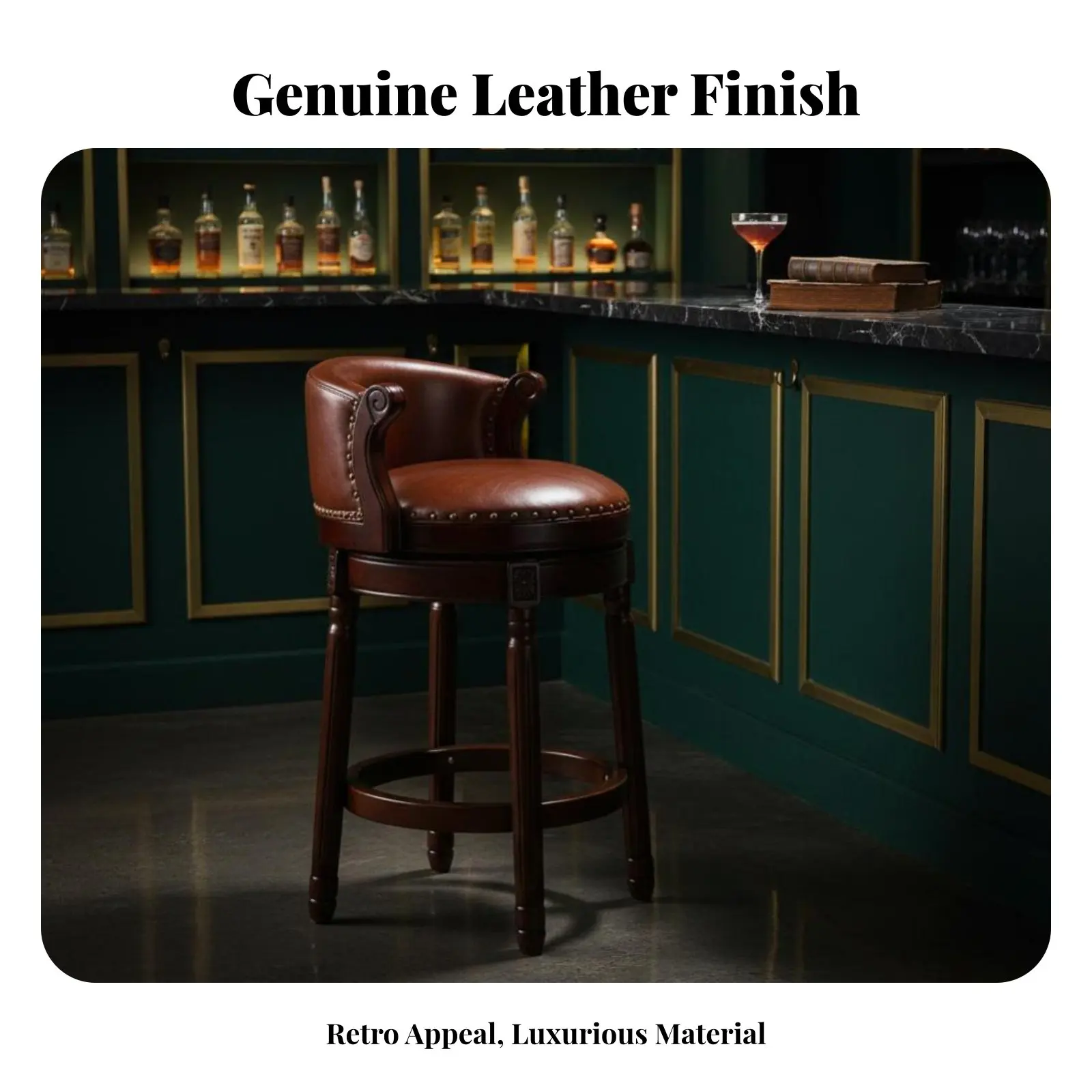 

Вращающийся барный стул с подголовником, ретро-дизайн, обитый тканью, винтажный стиль, со встроенной подставкой для ног, для дома.