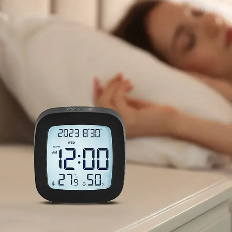 Led Alarm Clock With Backlight Battery Operated LCD Display Temperature Humidity Monitor For Home Use Office School Home Decor