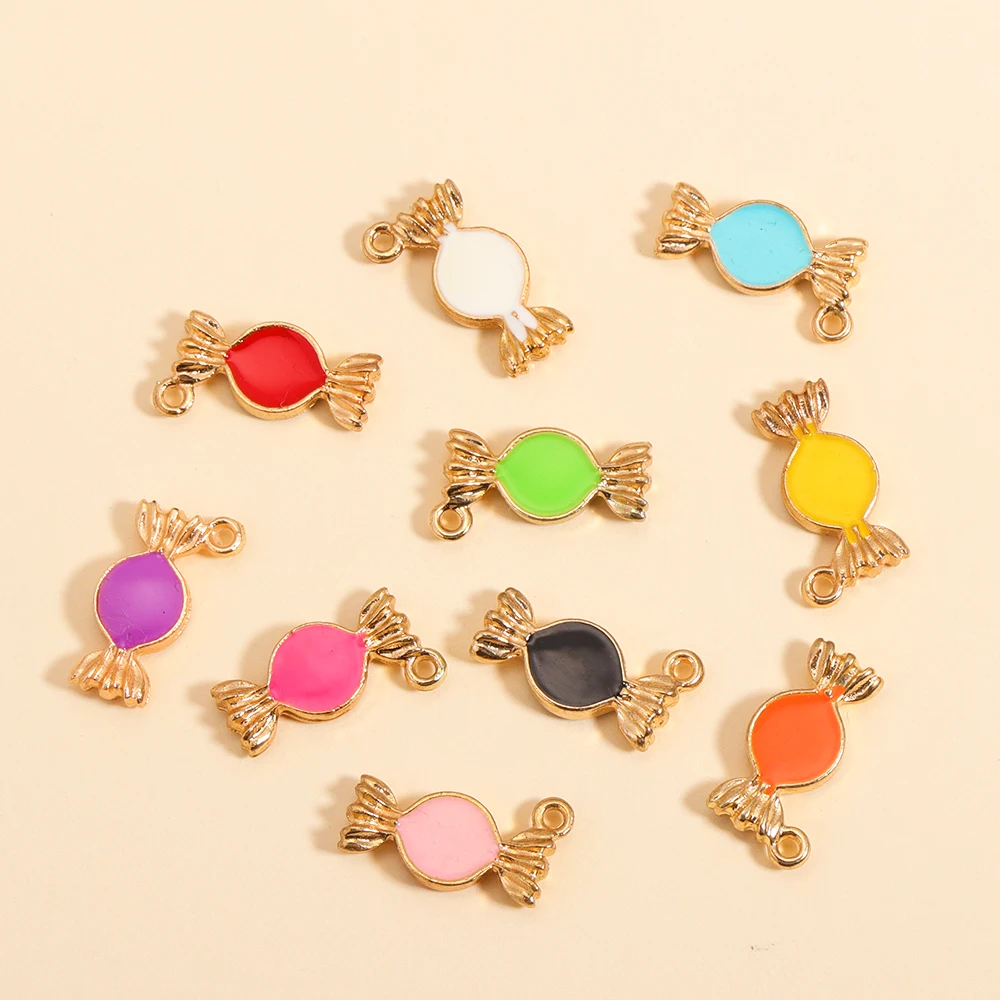 10Pcs Enamel Cute Candy Charms Fit DIY Handmade Colorful Sweets Pendants Earrings Bracelet Jewelry Making Finding Supplies